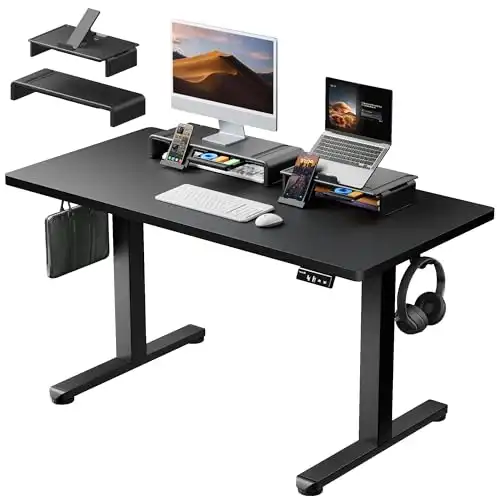 ProtoArc Standing Desk with Dual Monitor Stand Riser, 48 x 24 Inches Height Adjustable Desk with Storage, ErgoDesk