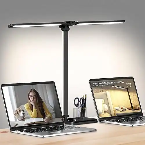 CHARYJOD Dimmable LED Desk Lamp with USB Charging Port, 50 Lighting Modes Dual Swing Arm Architect Table or Desk Lamp