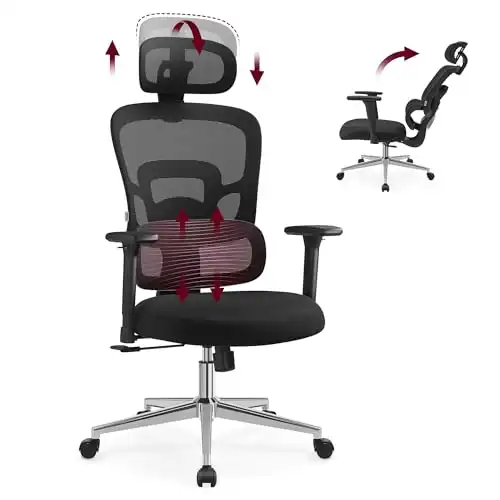 VASAGLE Ergonomic Office Chair, High Back Desk Chair with Height Adjustable Lumbar Support