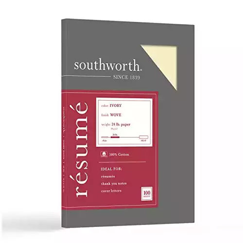 Southworth Exceptional Resume Paper, 100% Cotton, 24 lb, Ivory, 100 Count (R14ICF)