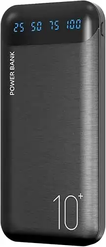 Power Bank 10000mAh Portable Charger Slim External Battery Pack with 2 USB 2.4A Outputs and USB C In/Out