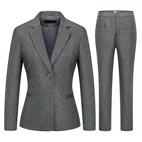 MODFUL Women's 2 Piece Business Suit Pant Set Slim Fit One Button Blazer Jacket Lady Work Suit for Office