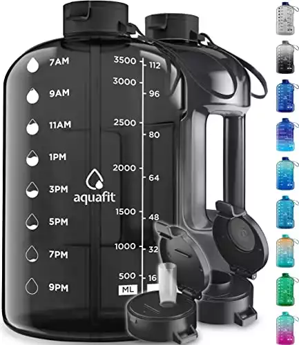 AQUAFIT 1 Gallon Water Bottle With Times To Drink - 128 oz Water Bottle With Straw