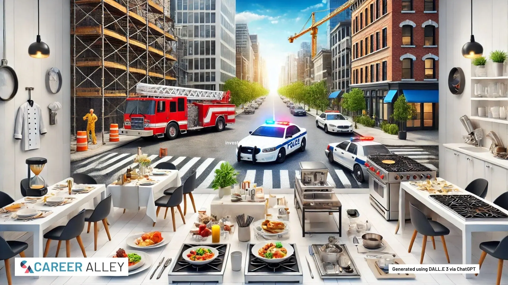Diverse jobs police cook fire